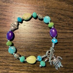 Nautical Stone and Glass Bead Bracelet fits 7” wrist (GD)